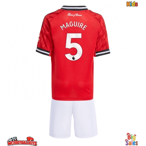Manchester United Harry Maguire #5 Replica Home Stadium Kit for Kids 2025-26 Short Sleeve (+ pants)